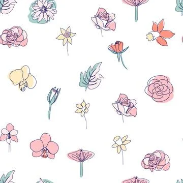 One line seamless modern pattern. flowers modern simplicity vector illustrati Stockillustratie