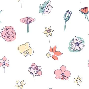 One line seamless modern pattern. flowers modern simplicity vector illustrati Stockillustratie