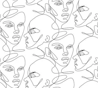 One line seamless pattern. Continuous line drawing background. Stock Illustration