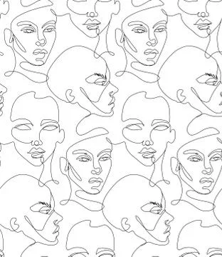 One line seamless pattern. Continuous line drawing background. Stock Illustration