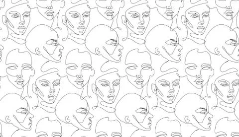 One line seamless pattern. Continuous line drawing background. Stock Illustration