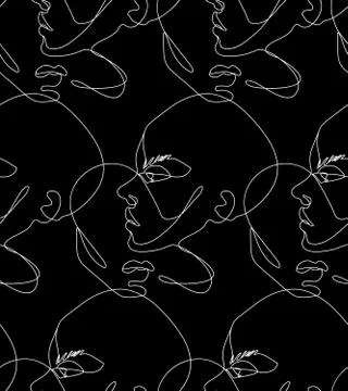 One line seamless pattern. Continuous line drawing background. Stock Illustration