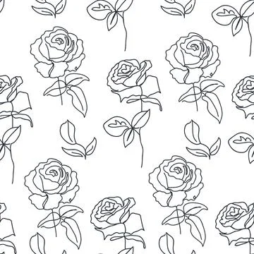 One line seamless pattern with roses Stock Illustration