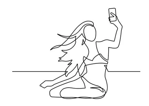 One line selfie 2 Stock Illustration