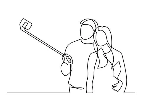 One line selfie Stock Illustration