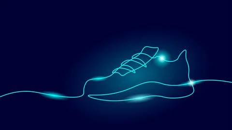 One line sneaker model. Digital symbol cryptocurrency game sten. Walking to earn Stock Illustration