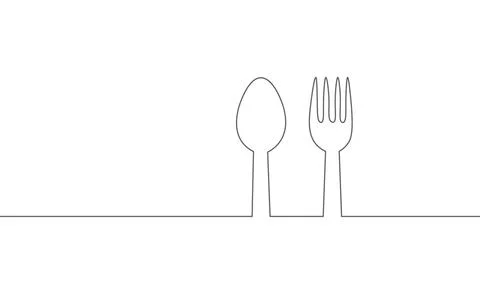 One line spoon fork gastronomy concept. Continuous lineart tasty soup cook dish 스톡 일러스트