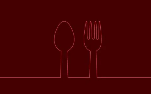 One line spoon fork gastronomy concept. Continuous lineart tasty soup cook dish Stock-Illustration