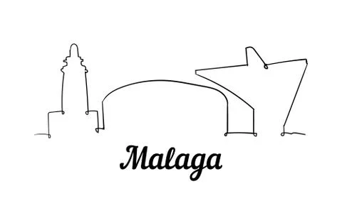 One line style Malaga skyline. Simple modern minimalistic style vector Stock Illustration
