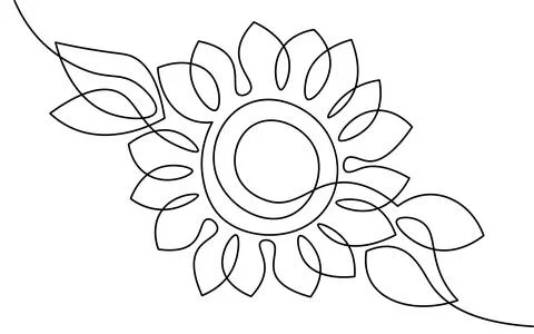 One line sunflower element. Black and white monochrome continuous single line Stock-Illustration