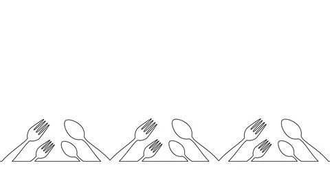 One line table spoon forks dinner lunch concept. Cafe menu decoration border Stock-Illustration