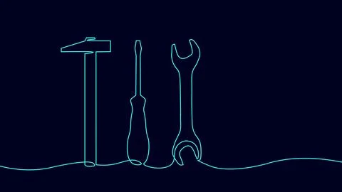 One line tools illustration. Continuous outline instruments repair construction Stock-Illustration