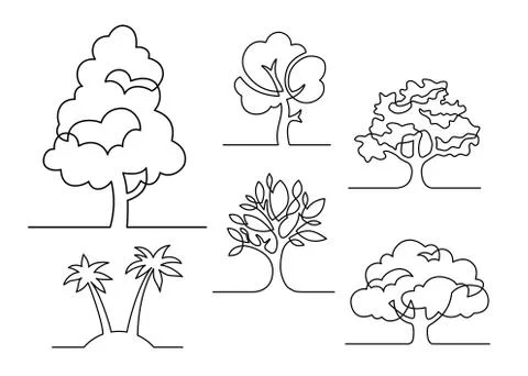 One line tree set Stock Illustration