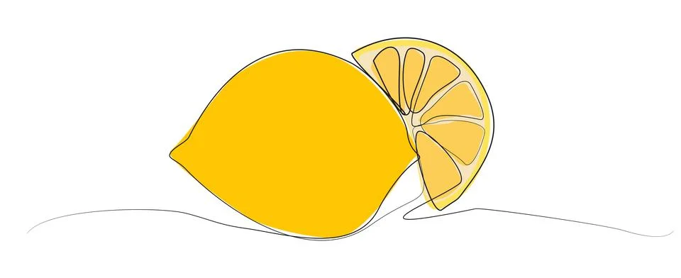 One line Vector drawing lemon and slice. Stock Illustration