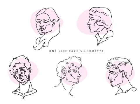 One line vector illustration set of face silhouettes Stock Illustration