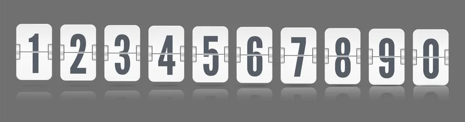 One line vector scoreboard numbers with floating reflections for white countdown Stock Illustration