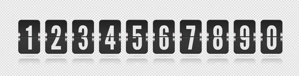 One line vector scoreboard numbers with floating reflections for black countdown Stock Illustration
