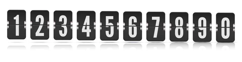 One line vector scoreboard numbers with reflections floating on different Stock Illustration