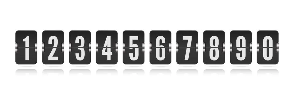 One line vector scoreboard numbers with floating reflections for dark countdown Stock Illustration