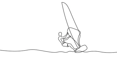 One line windsurfer illustration. Continuous drawing water sport sailing extreme Stock Illustration