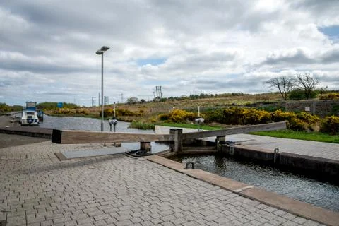 One of the locks connecting Union Channel with Falkirk Wheel boat lift Stock Photos