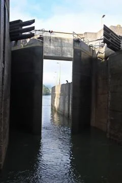 One of the locks on the navigable river Duoro Stock Photos