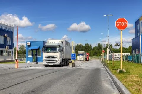 One lorry is going to security check point. Stock Photos