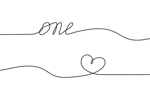 One Love. Lettering one solid continuous line. Simple Line Art design for Illustrazione stock