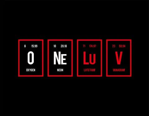 One Love - Periodic Table of Elements on black background in vector illustrat Stock Illustration
