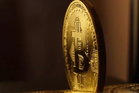 One macro shiny bitcoin Stock Photos
