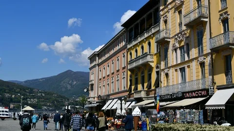 One of the main and characteristic square of Como close to the lake Stock Footage 106615750
