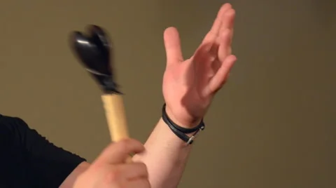 One Man With a Beard in Black T-Shirt, Playing on the Percussion Instrument Stock Footage 67107732