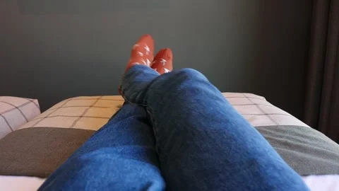 One Man Guy Person Jeans Trousers Legs Reclining Resting Relaxing Chill Out Feet Stock Footage 304007403