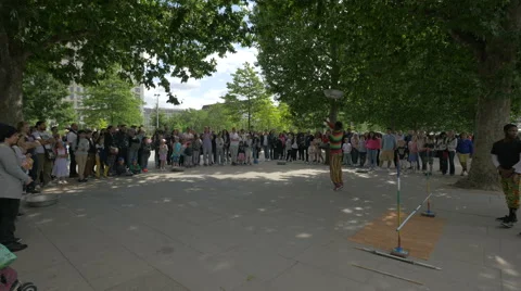 One man performing on The Queen's Walk in London Video stock 61265551