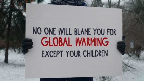 One man picket no one will blame you for global warming except your children Stock Footage 128002132