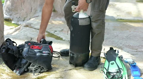 One man preparing diving equipment Stock-Footage 68421006