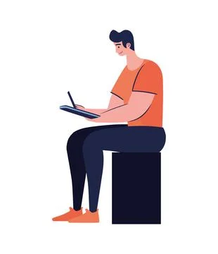 One man sitting using device Stock Illustration