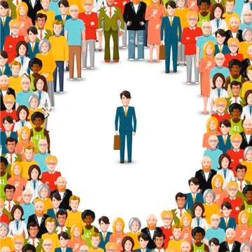 One man stayed in crowd, conceptual illustration Stock Illustration