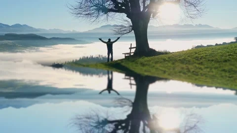 One Man Walking in Mountain Landscape Scenery Stock Footage 168093381