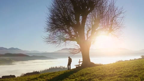 One Man Walking in Mountain Landscape Scenery Stock Footage 168093620