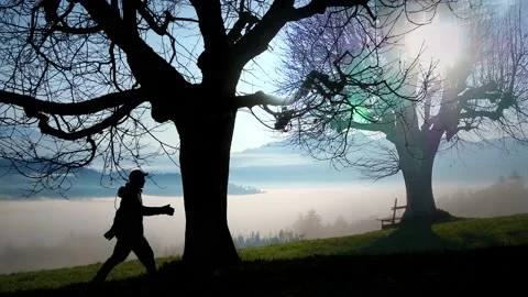 One Man Walking in Mountain Landscape Scenery Stock Footage 168093865