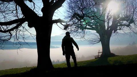 One Man Walking in Mountain Landscape Scenery Stock Footage 168094017