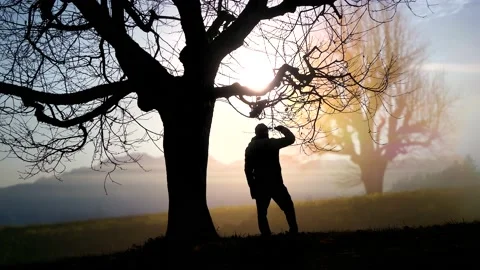 One Man Walking in Mountain Landscape Scenery Stock Footage 168094379