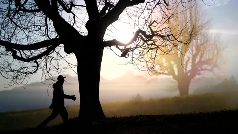 One Man Walking in Mountain Landscape Scenery Stock Footage 168094402