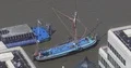 One Mast Sail Boat Docked on Thames River Touristic Sailboat Yacht London Port 4k or 4k+ Resolution