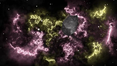 One meteorit are flying towards the camera. Meteor shower in space. Stock Footage 276765080