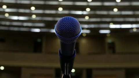 One Microphone on the Stand on the Stage, Close-Up. Stock Footage 120839714