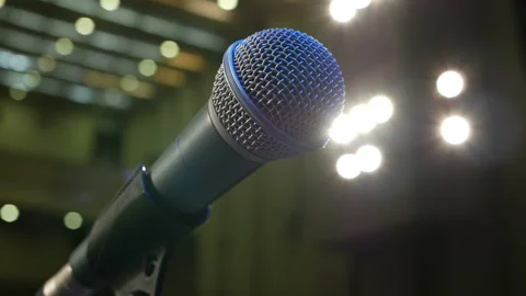 One Microphone on the Stand on the Stage, Close-Up. Stock Footage 120840100