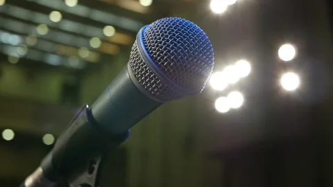 One Microphone on the Stand on the Stage, Close-Up. Stock Footage 120841406