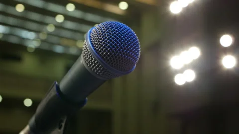 One Microphone on the Stand on the Stage, Close-Up. Stock Footage 120842216